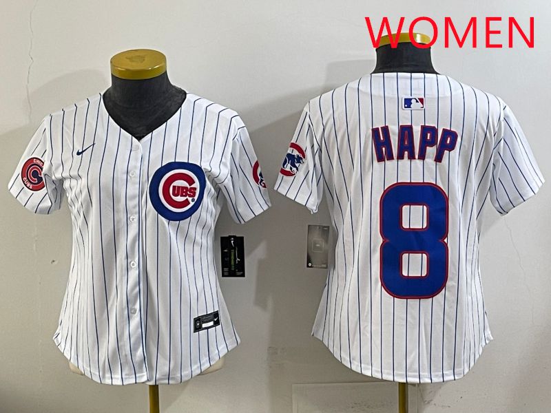 Women 2025 Chicago Cubs 8 Happ White Stripe Game Nike MLB Jersey style 5